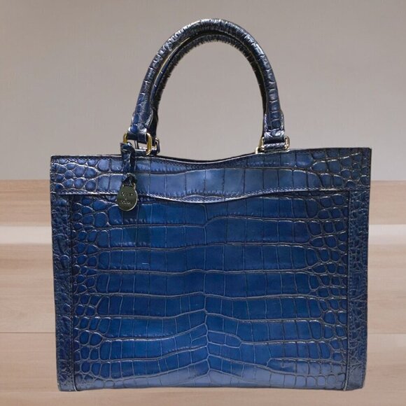 Dooney & Bourke Marine Blue Croc Embossed Leather Satchel - Picture 2 of 16